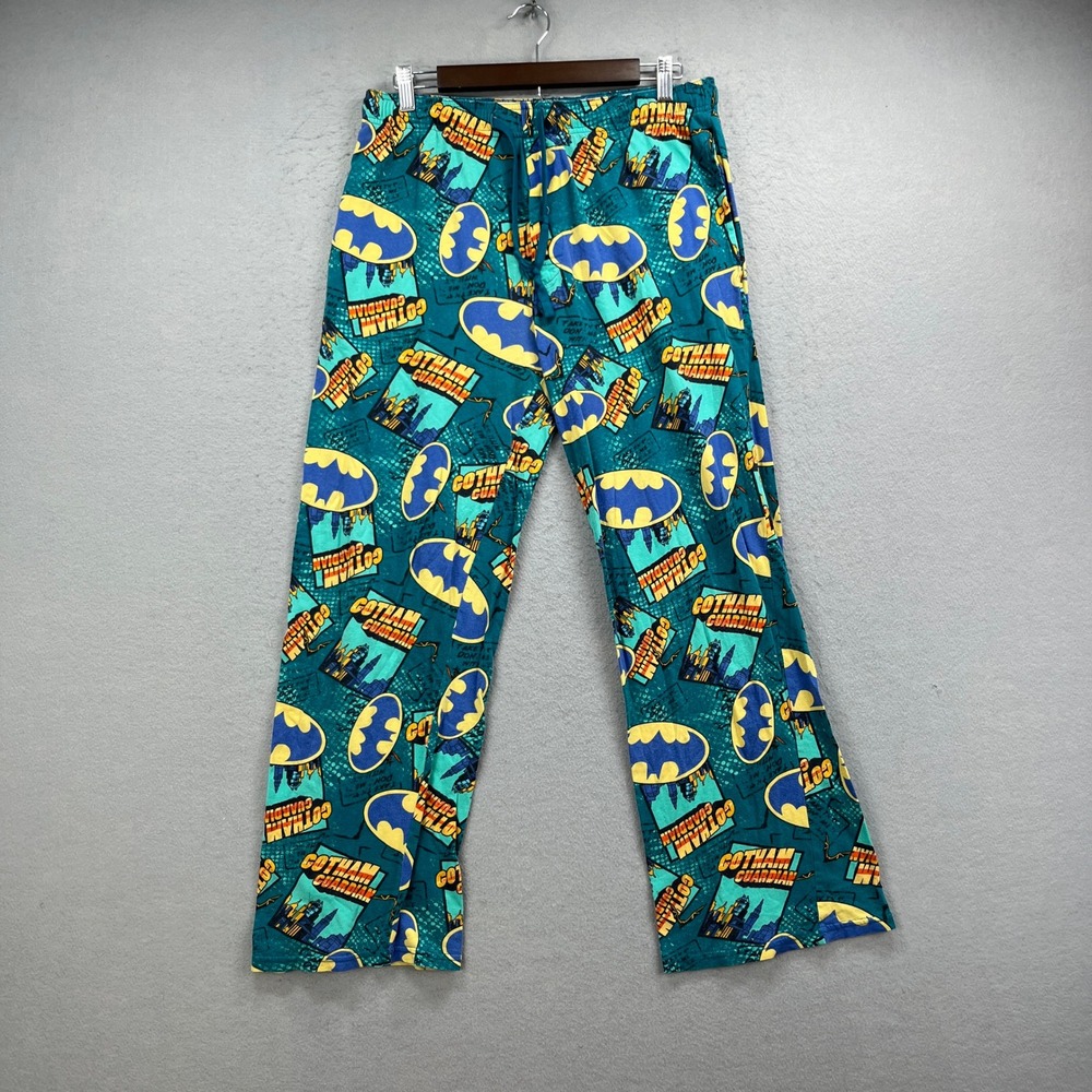 Batman Pajama Pants Mens Large Teal Gotham Guardian Comic Print Sleepwear Lounge